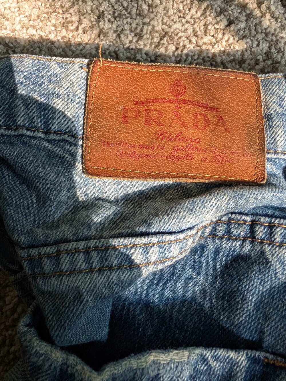 Prada Vintage Light Wash Denim Jeans With Signature Triangle Logo Plate 32x30